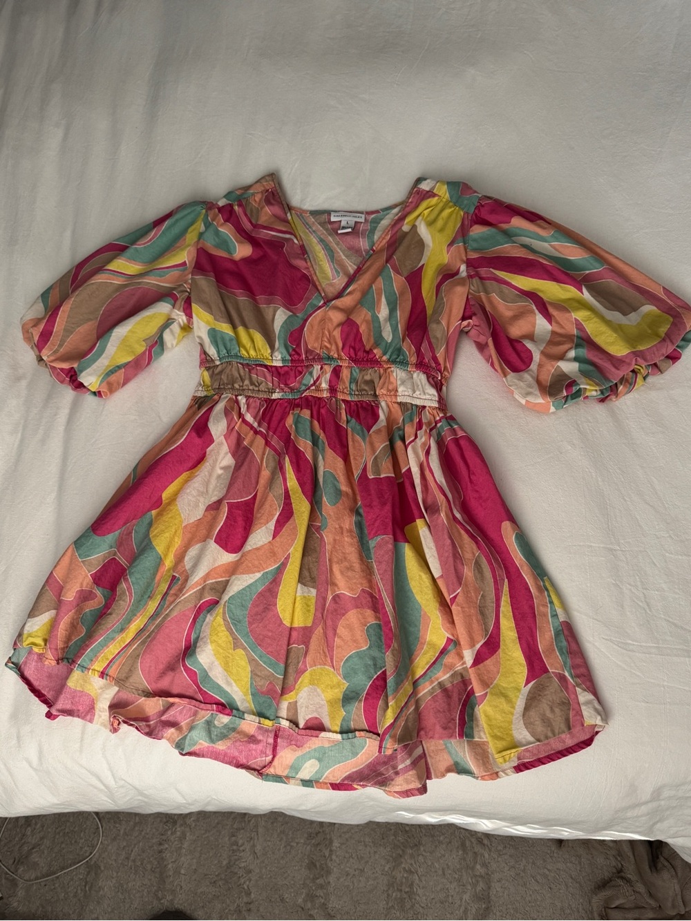 Sincerely Jules Multicolor Swirl Mini Dress - Pink, Yellow, Teal Size L